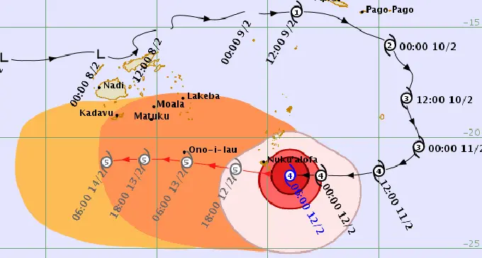 Cyclone threat map. Fiji Metereological Service