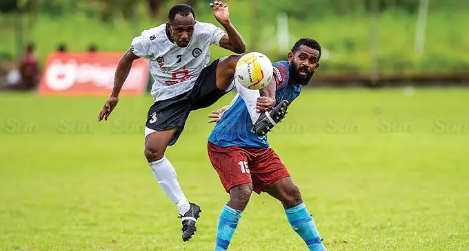 Suva midfielder Meli Codro tries to control against Nasinu during their Digicel Fiji Premier League clash at the Fiji FA Academy ground in Vatuwaqa, Suva, on April 7, 2024. Suva won 2-1. Photo: Leon Lord