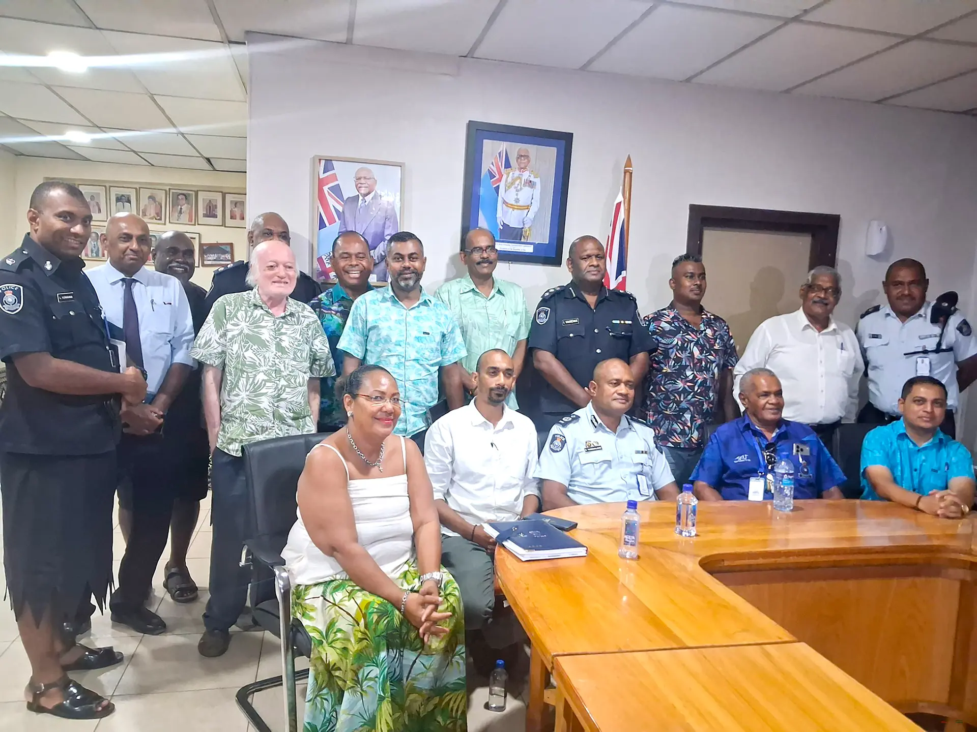 Assistant Commissioner of Police Operations Kasiano Vusonilawe (sitting third from left), with colleagues and members of the Nadi Chamber of Commerce and Industry. Union Congress at the Tanoa International Hotel in Nadi.