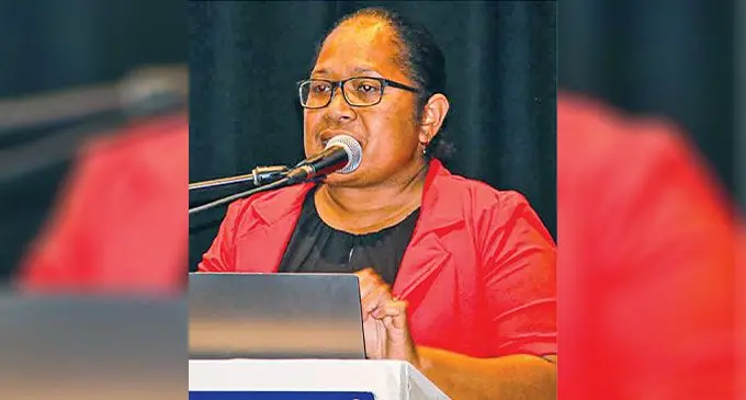 Permanent Secretary for the Ministry of Tourism and Civil Aviation, Salaseini Daunabuna, during the 2025 Fiji National University FNU Conference on Resetting Technical and Vocational Education and Training (TVET) and Higher Education at the Sofitel Fiji Resort and Spa at Denarau, Nadi. Photo: FNU
