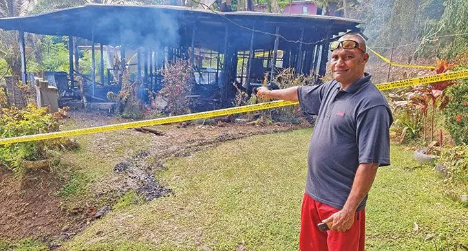 Tomasi Tagivakatini, showing the remains of what he used to call his house at Benau in Labasa on April 21, 2022.  Photo: Sampras Anand