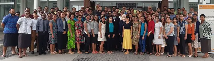 New doctors with the Minister for Health and Medical Services Dr Ifereimi Waqainabete (middle), at the Pearl Resort in Pacific Habour on January 27, 2020. Photo: DEPTFO News
