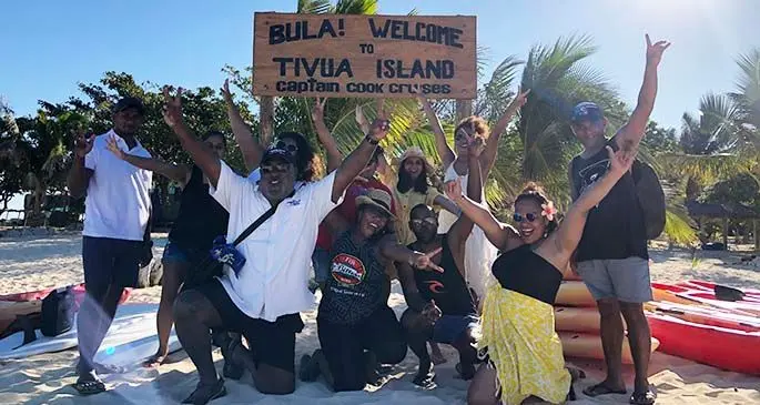 Minister for Fisheries Semi Koroilavesau with guests enjoying Captain Cook Cruises Fiji’s Tivua Private Island adventure on August 8, 2020.