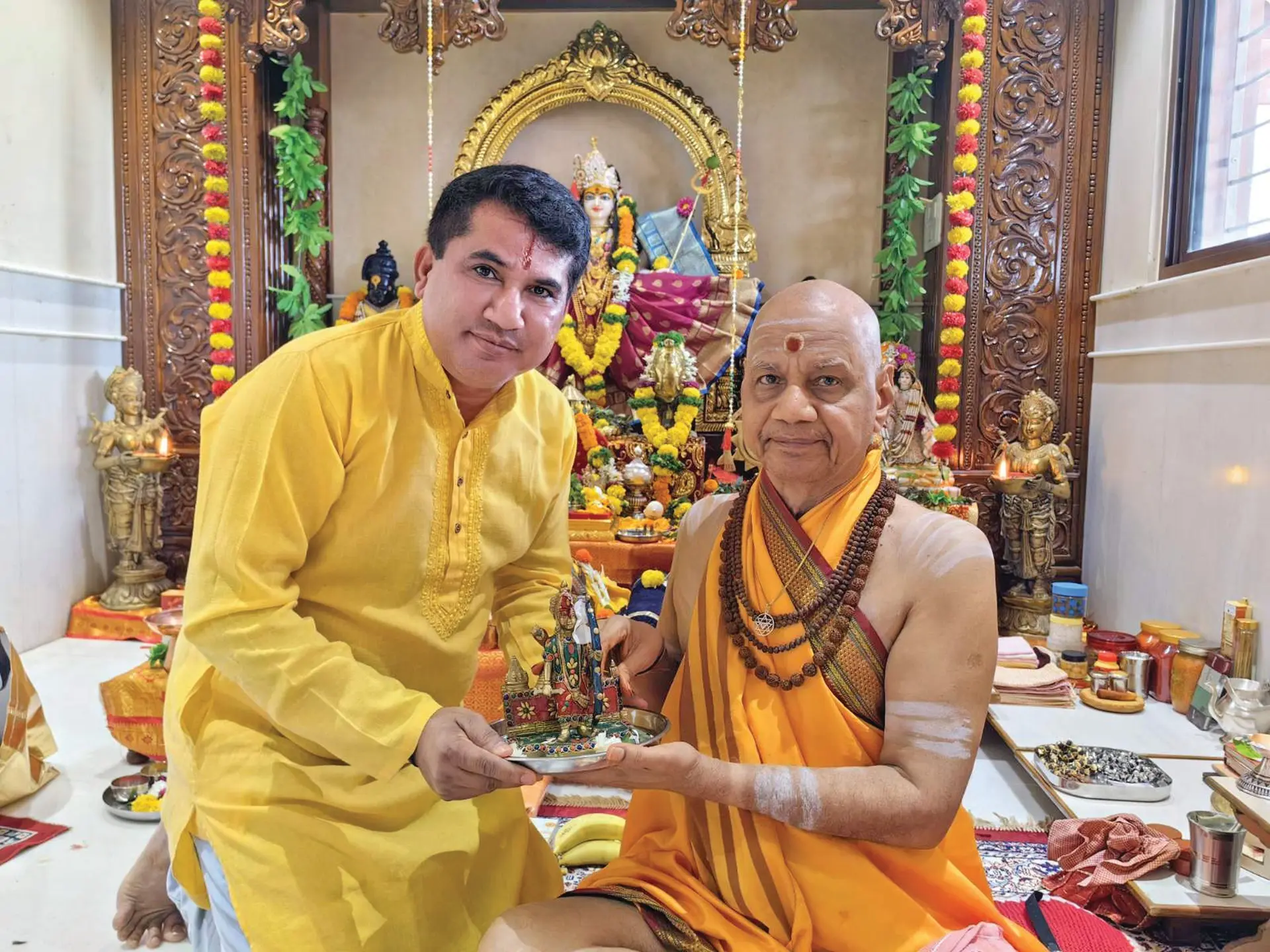Suva-based businessman Sandeep Narayan Singh with Shree Govind Dev Giri Ji Maharaj in Pune, India.