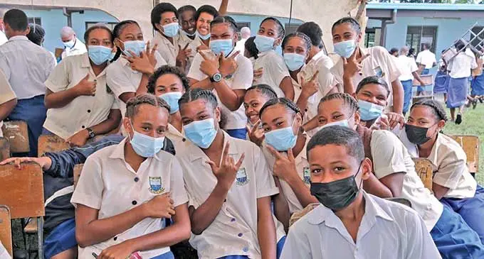 Students of St John’s College, Cawaci during the visitation of the Minister for Education, Heritage and Arts Premila Kumar to the school on March 1, 2022.   Photo: DEPTFO News