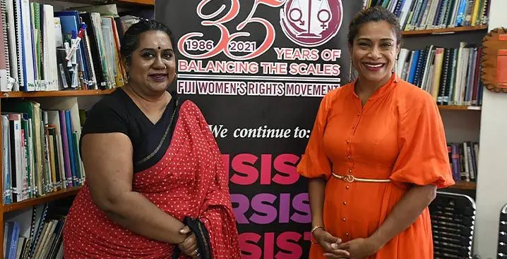 Minister for Women, Children and Poverty Alleviation Honourable Lynda Tabuya (R) paid a courtesy visit to the Fiji Women’s Rights Movement - Executive Director Nalini Singh (L). Photo: DEPTFO