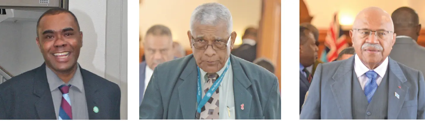 From left Member of Opposition Mosese Bulitavu, SODELPA President Ratu Naiqama Lalabalavu and Opposition Leader Sitiveni Rabuka.