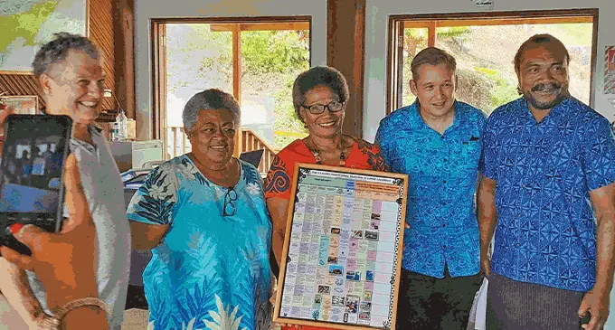 Australia’s Charge d’ affaires Stuart Watt (second from right) at the Soqosoqo Vakamarama Itaukei Cakaudrove (SVTC) office in Savusavu Town with members and office staff on April 19, 2023. Photo: Sampras Anand