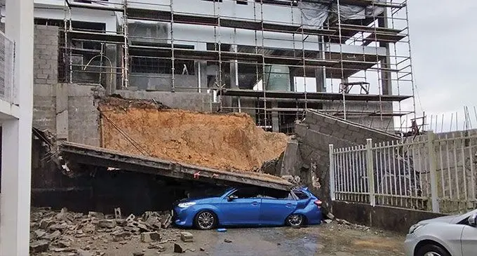 A retaining wall at a Ratu Dovi Road construction site collapsed as a result of a landslide caused by the heavy rain experienced in Suva. Photo: Alveen Kumar/FB
