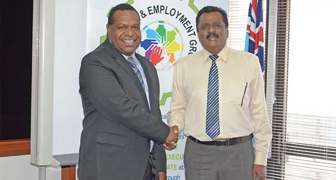 PNG Minister for Labour and Industrial Relations Merrah Kipefa (left), and Fiji’s Minister for Employment, Productivity, Industrial Relations, Youth and Sports Parveen Bala