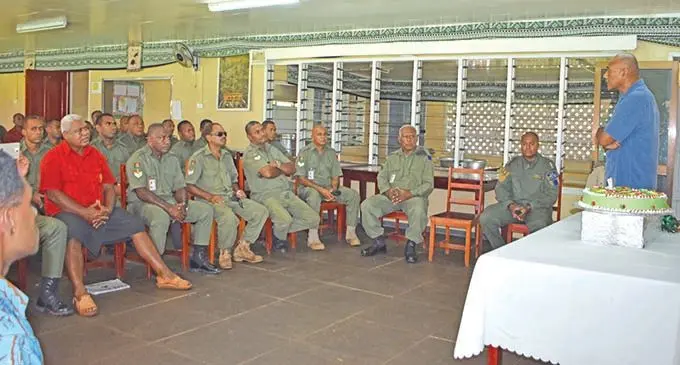 Republic of Fiji Military Forces Commander Rear Admiral Viliame Naupoto talking to his officers at the Sukanaivalu Barracks in Labasa during his short visit on February 7, 2018. Photo: Shratika Naidu