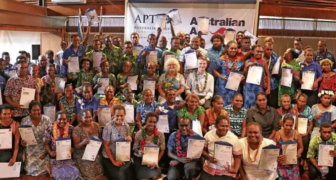 The Australia-Pacific Technical College graduates in Honiara, Solomon Islands.