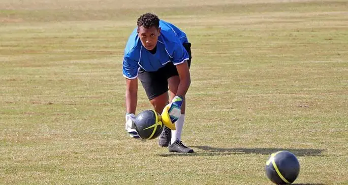 Lice Waqailiti in action during the OFCGoalkeeping C Licence Coaching course conducted at the Fiji Football academy in Ba last year.Photo: FFA Media