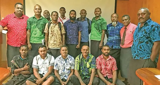 Seaqaqa District Officer Aminiasi Niumataiwalu (standing, left) and Assistant Roko Tui Macuata Epeli Tabuarua (standing, second from right), after having a discussion with the initiators of the Naividamu Self Help Rehabilitation initiators at the Commissioner Northern’s office on March 25, 2021. Photo: Laisa Lui
