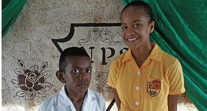 Nausori Primary School head boy Viliame Navunidakua with head girl Loraine Saula after their prefect induction on February 8, 2019. Photo: Wati Talebula