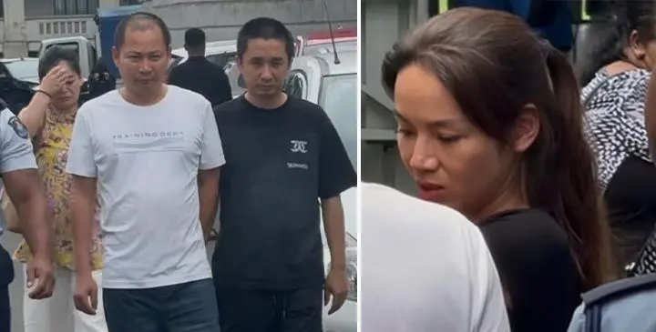 From left: Dai Ming Hui , Yu Yang Feng and Zhou Lan escorted by a police officer outside  the Suva Magistrate Court on November 4, 2025.
