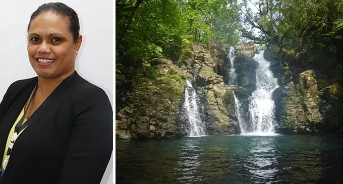 Akeneta Vonoyauyau. (L) Waterfall in Taveuni Island.