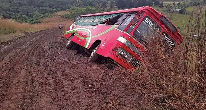 A Dalip Chand and Son Limited bus faces difficulties over poor road condition.