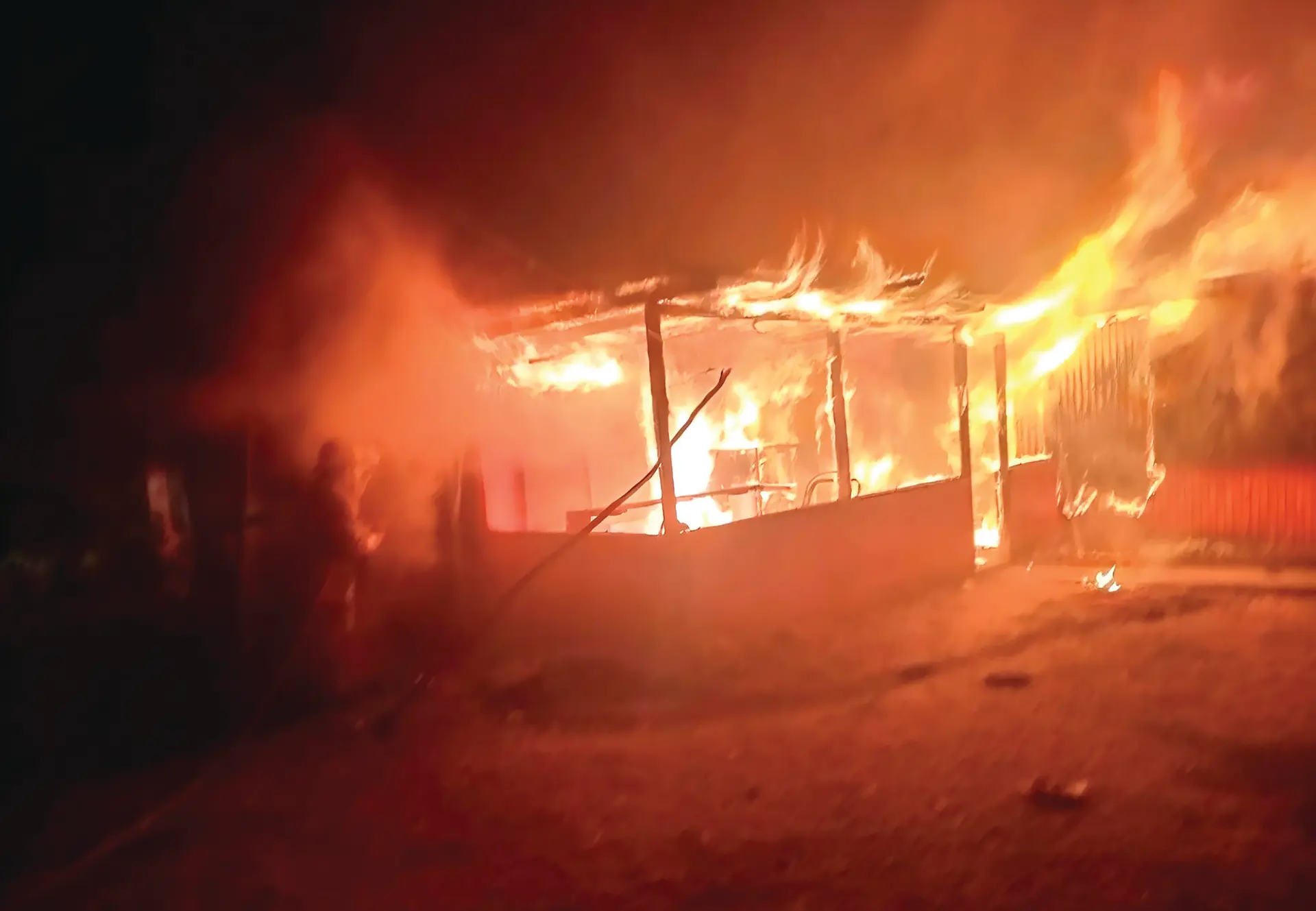 Three-flat residential property engulfed in flames in Tavua town on August 14, 2026.