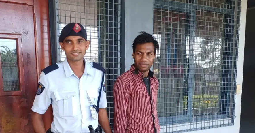 Ananaisa Ono escorted by Police officer Krishneel Prasad at the Magistrates Court in Labasa on May 5, 2026. Photo: Shratika Naidu