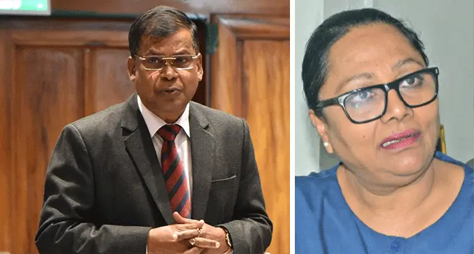 Minister for Finance Biman Prasad and Opposition Member of Parliament Premila Kumar. Photo: Ronald Kumar