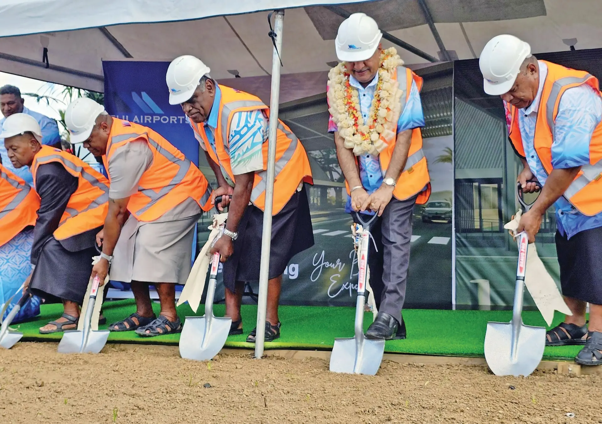 Minister for Public Enterprises Charan Jeath Singh(garland) with guests during the groundbreaking of the redevelopment of Nausori International Airport on April 30, 2026.