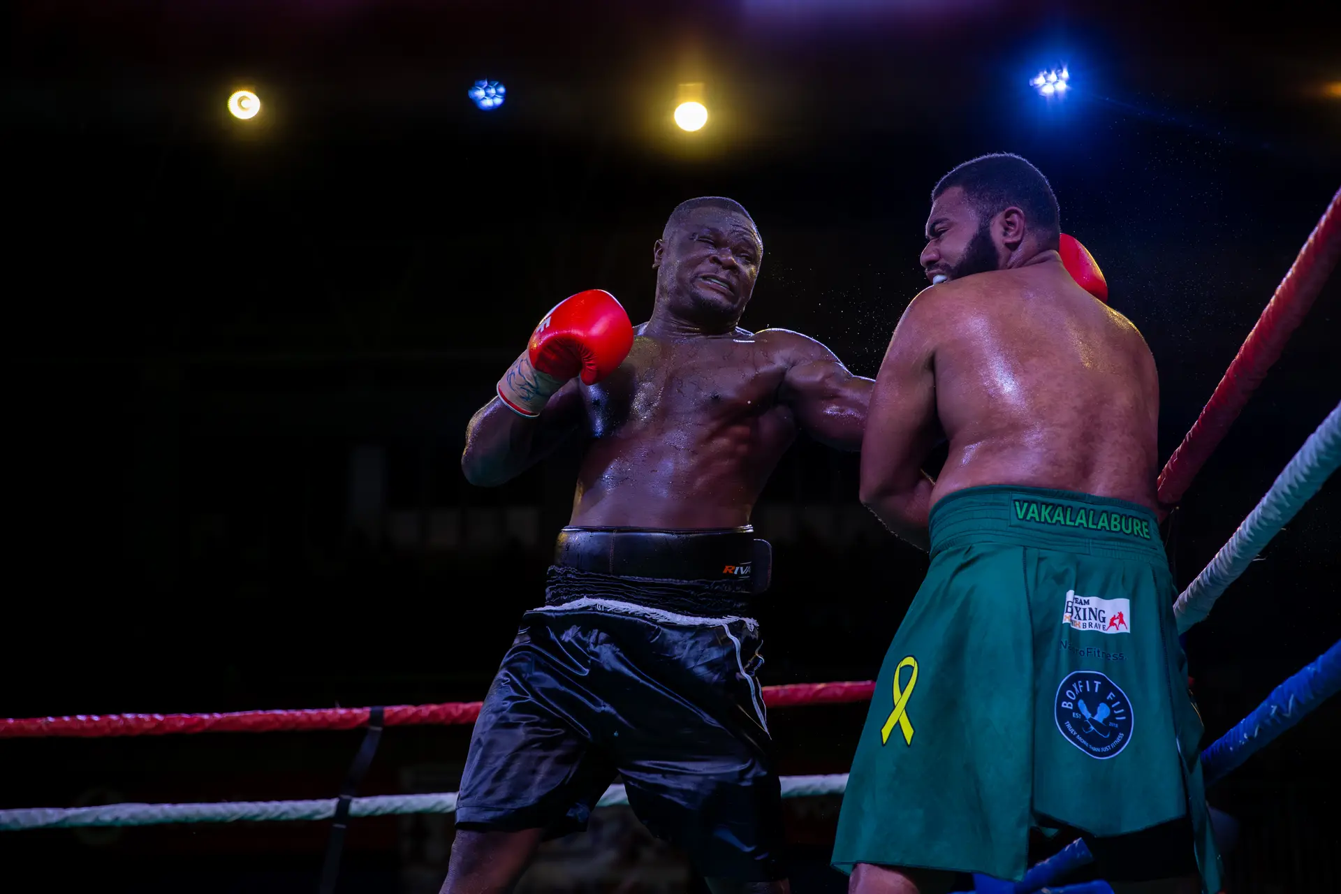 Semi Dauloloma must defend Fiji’s heavyweight title against Joseph Kwadjo (left). Photo: Josua Buredua