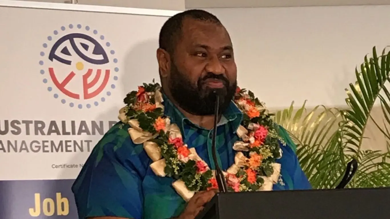 Team Leader for Harm Reduction, Sexual and Reproductive Health and HIV Unit Fiji, Dr Sailosi Soqo, speaks during the Australian Pacific Management and Training (APMT) graduation ceremony at the Novotel in Lami on August 14, 2026.