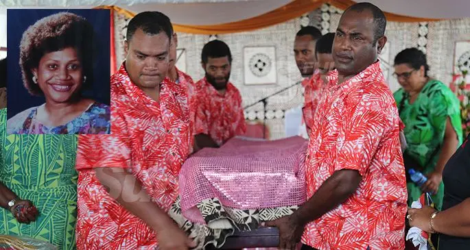 The pallbearers carrying the casket of the late Venina Ratulele Lomas on December 5, 2019. Inset: Venina Ratulele Lomas