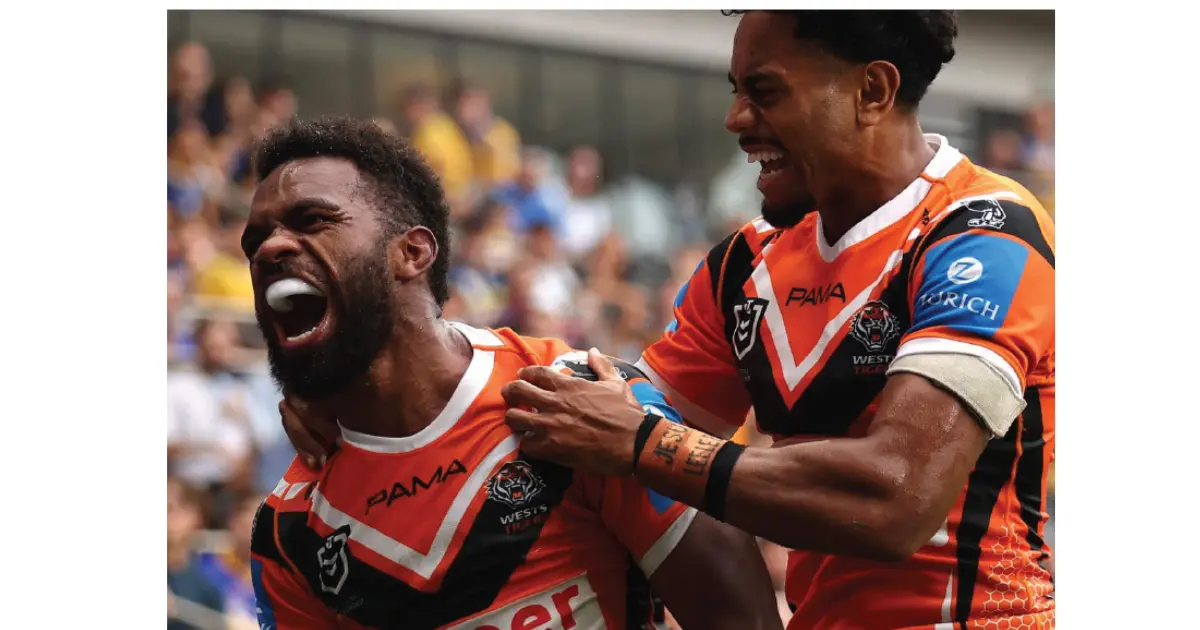 Wests Tigers’ Sunia Turuva (left) and Jahream Bula.  Photo: NRL.com