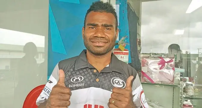 LAR Barbarians coach/player and World Rugby Sevens Player of the Decade, Seremaia (Jerry) Tuwai, wears their new jersey for the Savusavu 7s on March 13, 2021, Photo: Simione Haravanua  