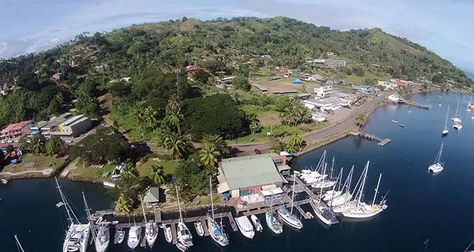 An aerial view of the Copra Shed and parts of Savusavu Town.