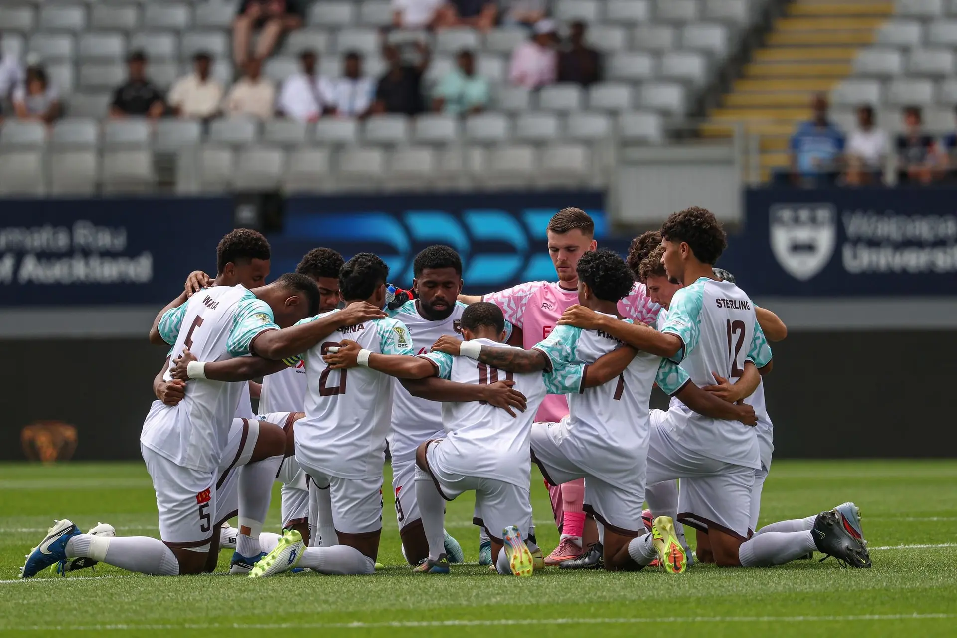Bula FC players before their OFC Pro-League opener against Vanuatu United at Eden Park, Auckland.. Photo: OFC Pro-League.