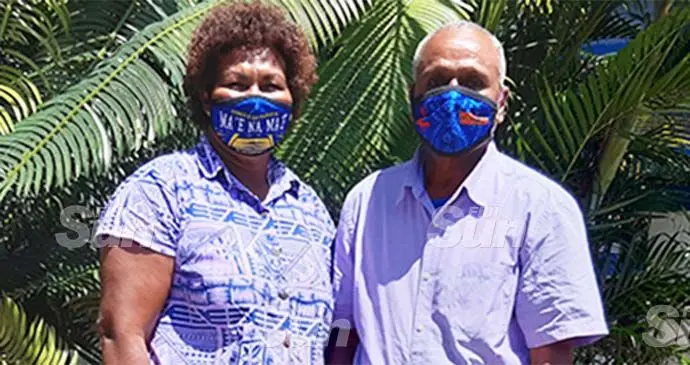 Tevita Poese with his wife, Siteri Elena, outside the Fiji Sun office at Gorrie St, Suva, on October 13, 2021. Photo: Shalveen Chand