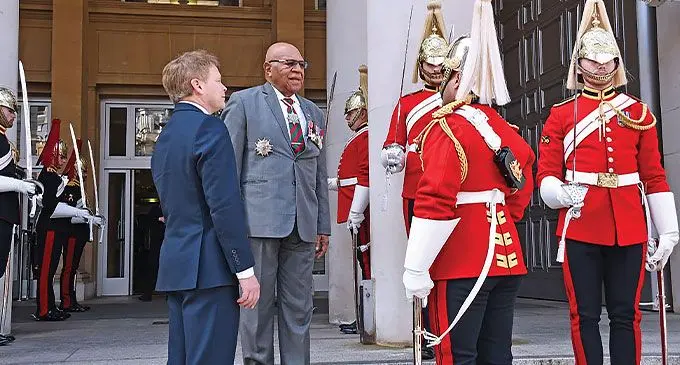 UK’s Secretary of State For Defence Grant Shappes with Prime Minister Sitiveni Rabuka. Photo: DEPTFO News