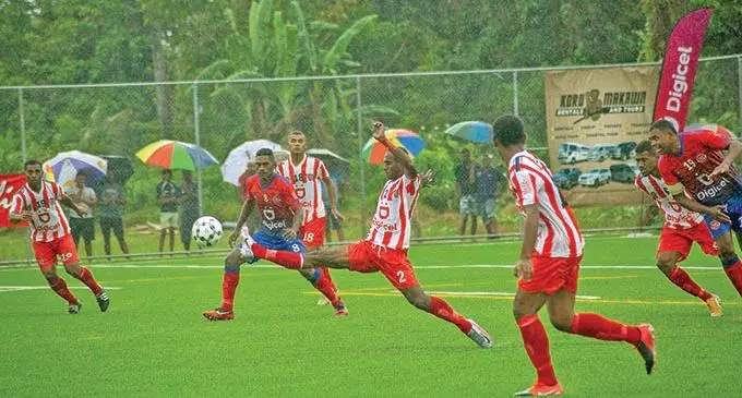 Labasa defender Lino Iliesa against Navua at the Uprising Sports Centre in Pacific Harbour, Deuba on March 15, 2021 They drew 0-0. Photo: Leon Lord.