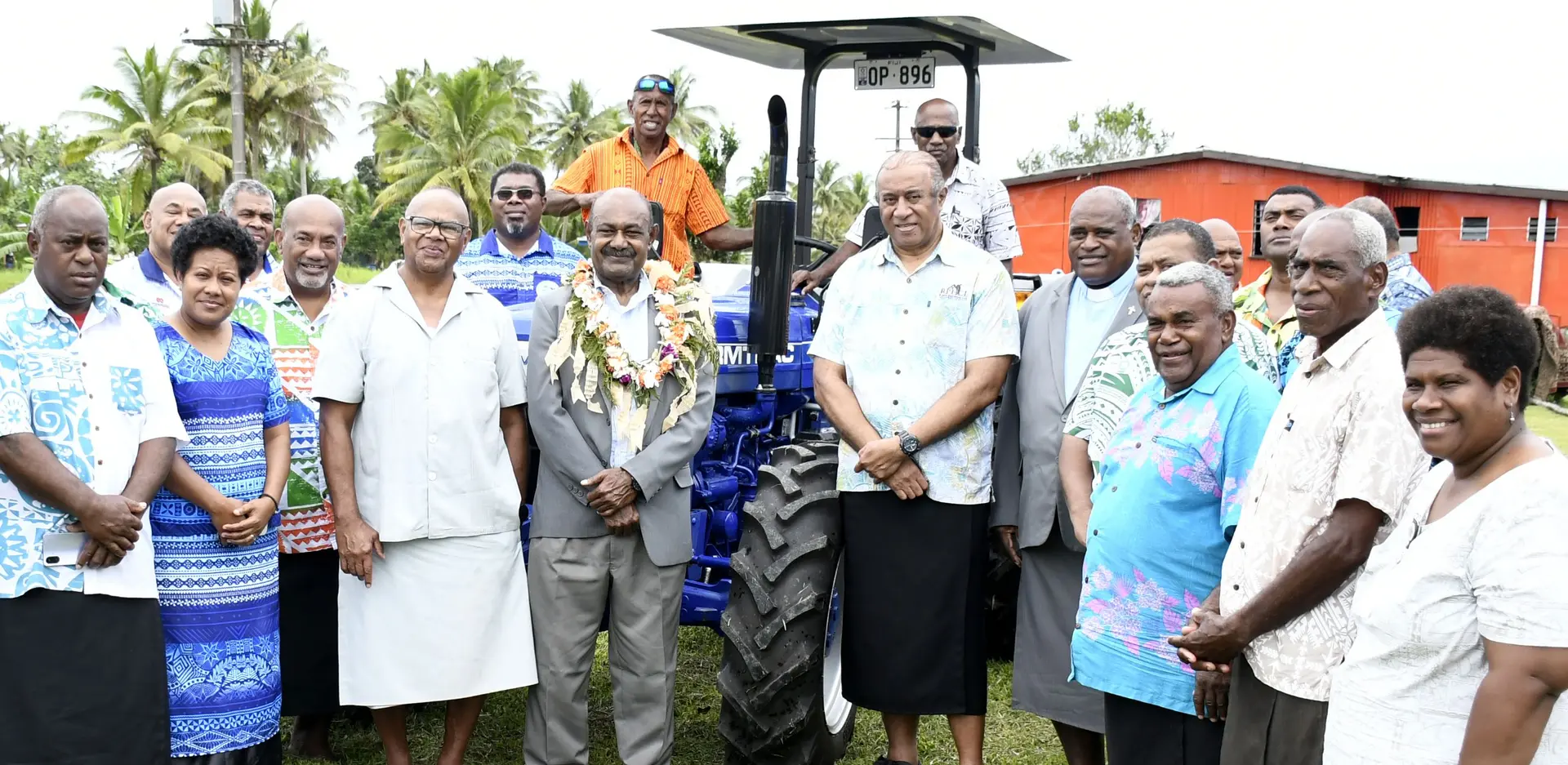 Assistant Minister for Agriculture Inosi Kuridrani (with garland), and Minister for Work Ro Filipe Tuisawau with villagers of Burebasaga and members of the Bulavou Development Cooperative Ltd following the hand-over of new tractor on October 31, 2025.