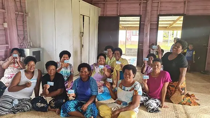 Villagers of Narocivo in Nayau, Lau with after their COVID-19 vaccination at the village hall.