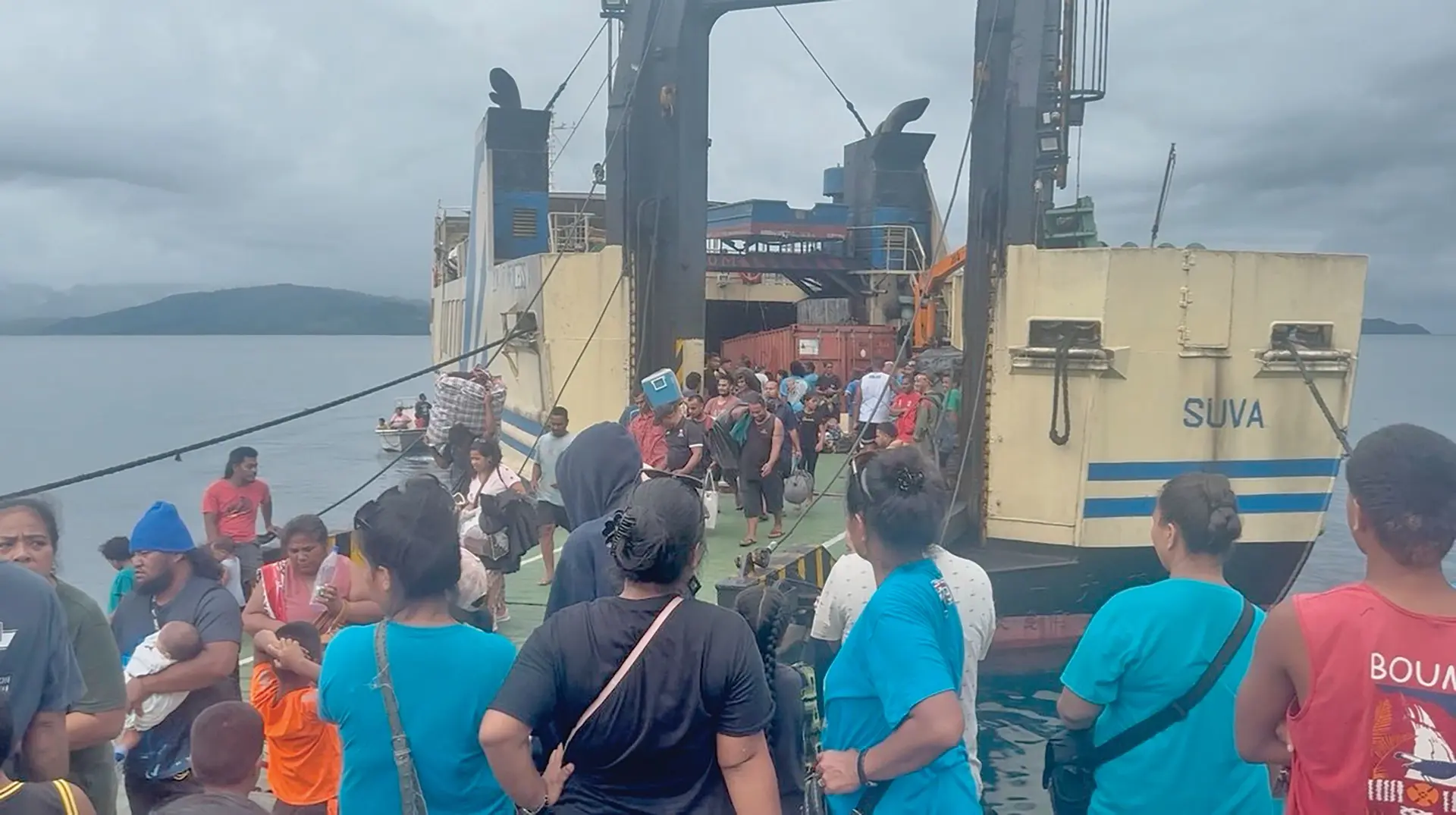 Banaban community arriving in Rabi Island on December 14, 2025.