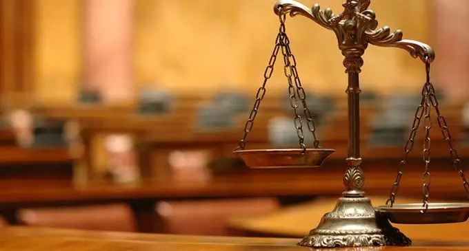Decorative Scales of Justice in the Courtroom