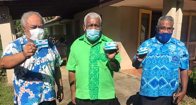  Former President of the Methodist Church in Fiji Reverend Epineri Vakadewavosa, President of the Methodist Church in Fiji Reverend Ili Vunisuwai and General Secretary Reverend Iliesa Naivalu after receiving their shot of the AstraZeneca vaccines at Pender Street, Suva on June 11, 2021. Photo: Inoke Rabonu.