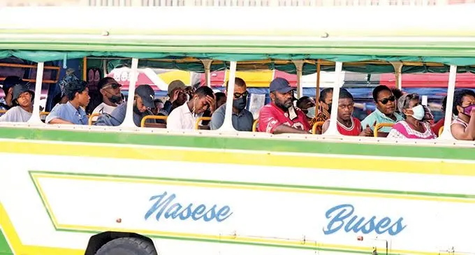 Passengers inside a bus in Suva were spotted breaching COVID-safe measures by not wearing masks. Photo: Leon Lord