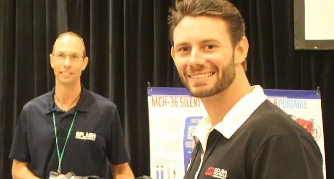 Nick Darling (right) of Volivoli Beach Resort during the 2018 Dive Expo at the Sheraton Fiji Resort on Denarau.  Photo: Tourism Fiji.
