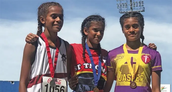 From left; Nani Nukula of Adi Cakobau School, Dana Chambers of St Thomas High School and Ella Dunn of Jasper Williams High School on April 18, 2019. Photo: Grace Narayan