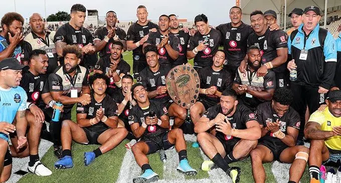 Fiji Bati team celebrate winning the Oceania Shield
