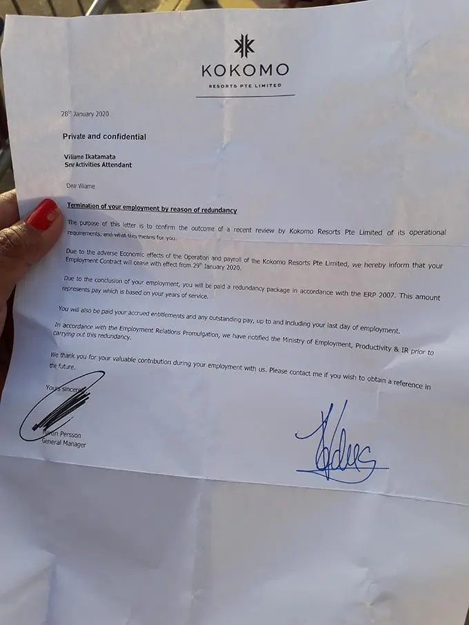 A copy of the letter  to an employee. 
