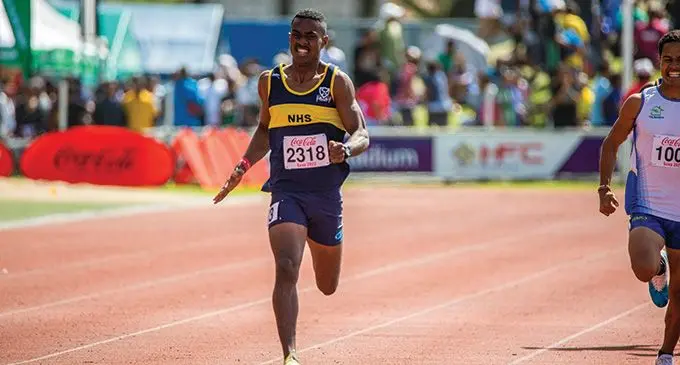 Nakasi High School’s Waisake Tewa winning his Coca-Cola Games gold medal in the senior boys 800 metres at the HFC Bank Stadium on August 20, 2022. Photo: Leon Lord