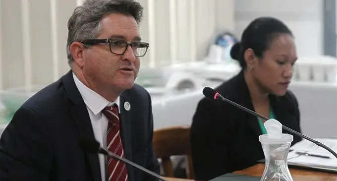 COP 23 Presidency Secretariat executive director John Connor during submissions before the parliamentary standing  committee on Public Accounts. Photo: Parliament of Fiji