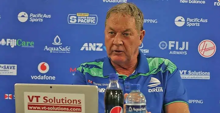 Swire Shipping Fijian Drua head coach Mick Byrne during a press conference at the Fijian Drua home base in Nadi on April 24, 2023. Photo: Mereleki Nai