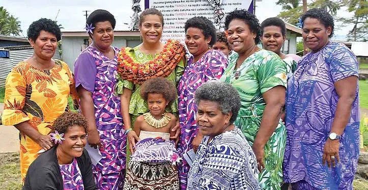 Minister for Women, Children and Social Protection Lynda Tabuya (Standing, third from left) with villagers in Qelekuro, Tailevu on September 27, 2023. Photo: Ministry for Women, Children and Social Protection